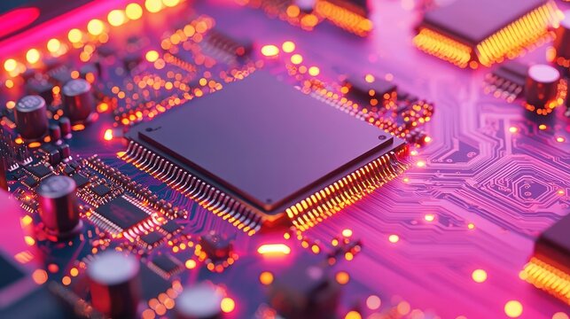 Computer home advanced gaming CPU, ergonomic home setup, glowing LEDs, modern tech design