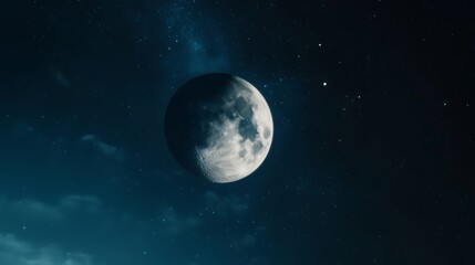Fototapeta premium Night sky with a full moon illuminating a starry landscape during a serene evening