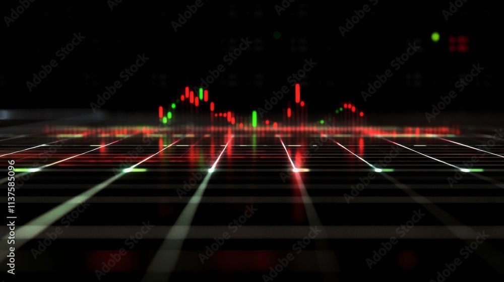 Aufkleber data visualization of financial market trends with red green graphs