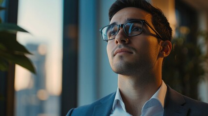 Obraz premium Contemplative Businessman in Modern Office