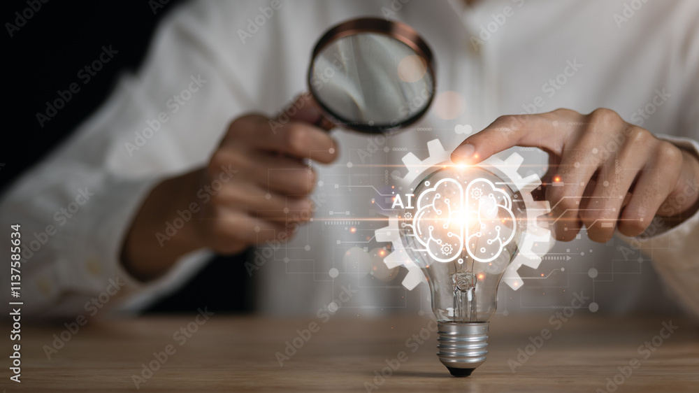 Poster ai ,businessman showing concept, connection, innovation development and artifacts too artificial int