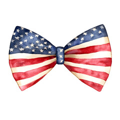 Bow tie with USA flag, watercolor american flag design bow clipart, isolated on white or transparent background 