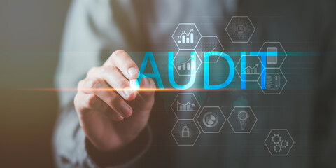 Accountant showing office document auditing concept ,plan review process and assess correctness...