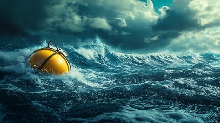 Innovative Smart Buoy Network with Virtual Twin Technology Predicting and Issuing Tsunami Alerts Leaving Copy Space on the Left for Text Overlay