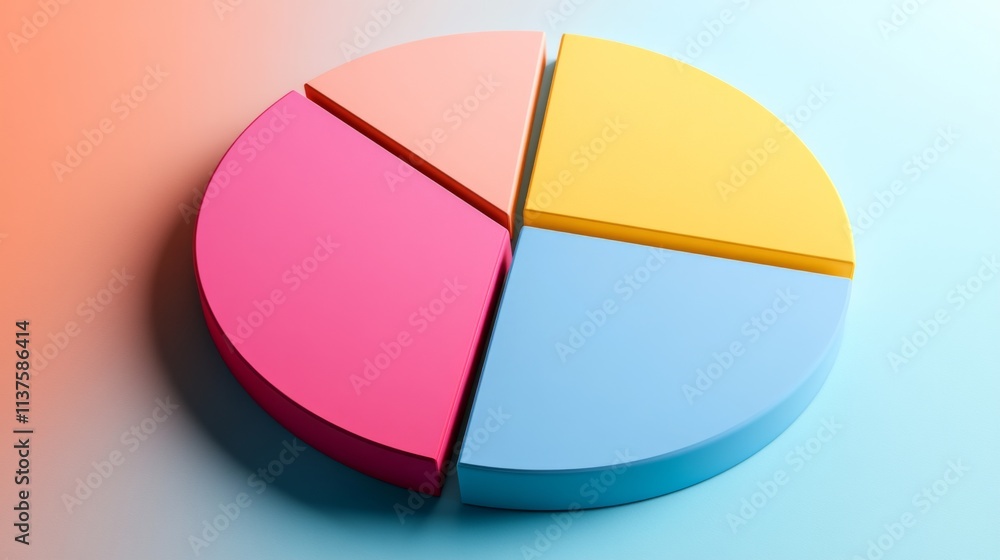 Poster colorful pie chart on pastel background for data visualization