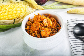 Indian cuisine - Biryani rice with prawn