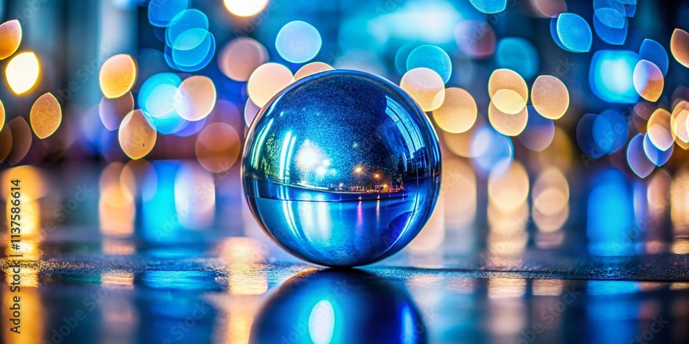 Poster modern blue round design with a glossy finish captured in tilt-shift photography, emphasizing contem