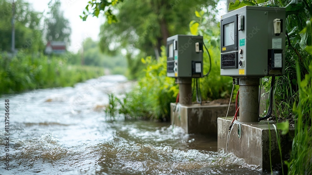 Poster innovative river monitoring system with virtual twin technology that issues real time alerts for ris