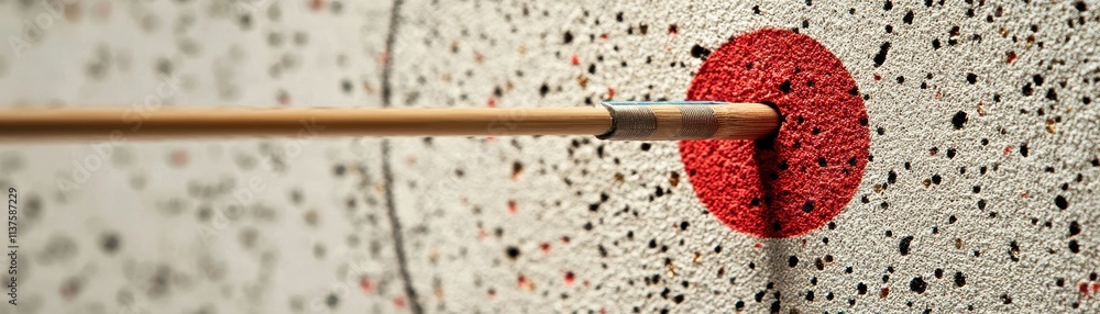 Poster a close-up view of a paintbrush applying red paint to a textured surface, featuring a prominent red 