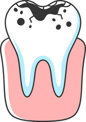 Illustration of a dental theme with the image of a sick rotten tooth with caries