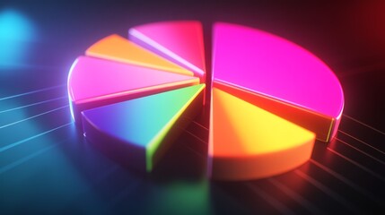 Obraz premium Colorful 3D Pie Chart with Bright Segments and Dynamic Lighting