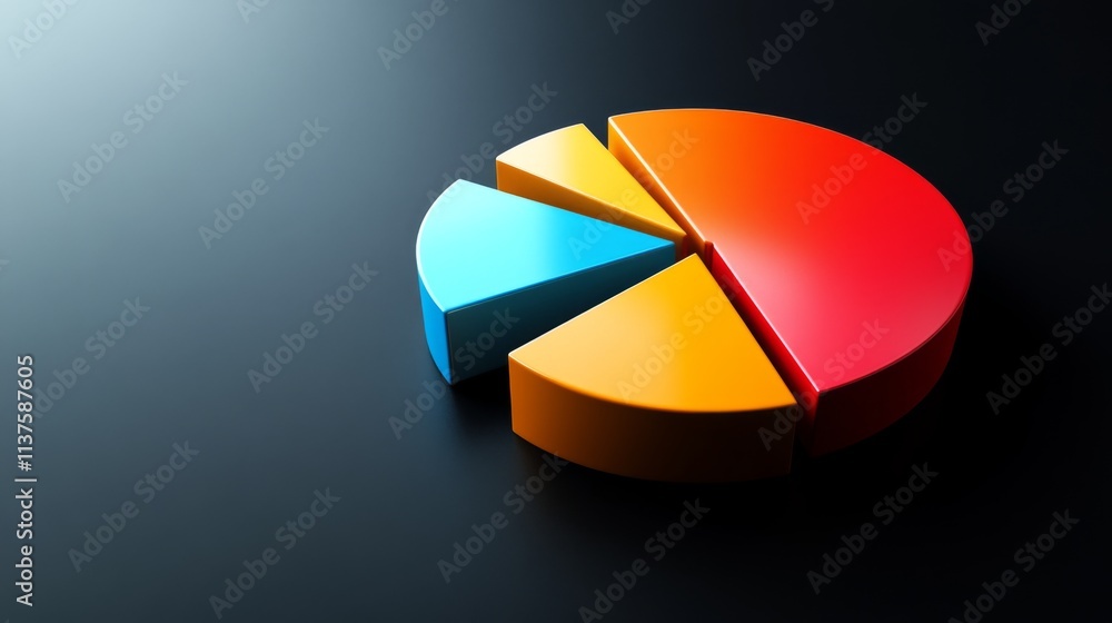 Poster colorful pie chart representation on dark background for analysis