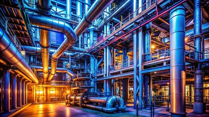 Obraz premium Modern Industrial Facility: Advanced Engineering & Manufacturing Processes - High-Tech Machinery, Bright Lights