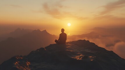 Obraz premium Silhouette of a Man Meditating at Sunset