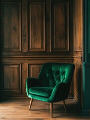 Vintage Green Armchair in Wooden Room