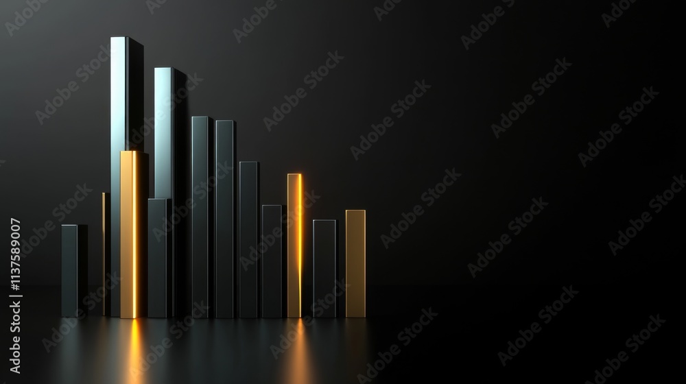 Poster modern abstract bar graph with striking light against dark background