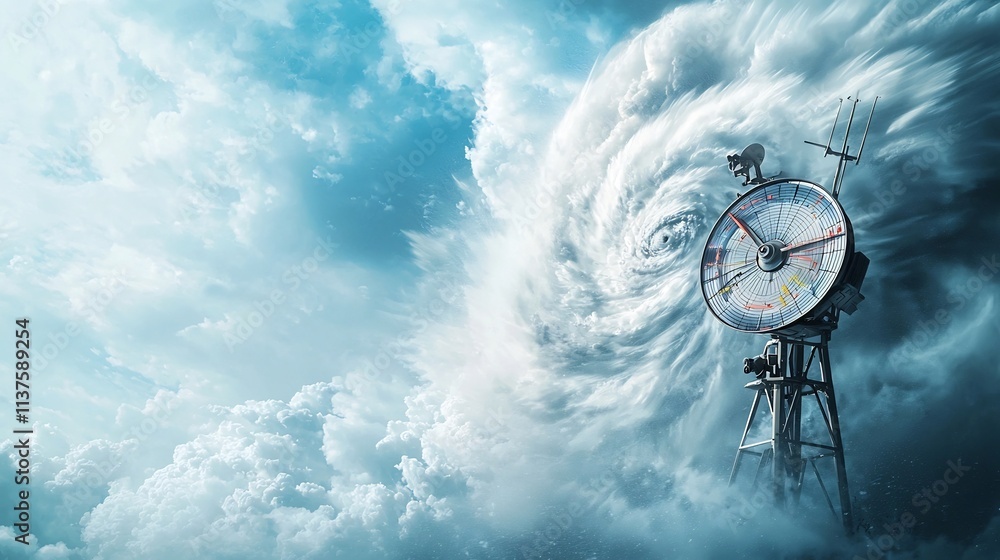 Poster photograph of a weather station equipped with a virtual twin system that tracks cyclone paths and is