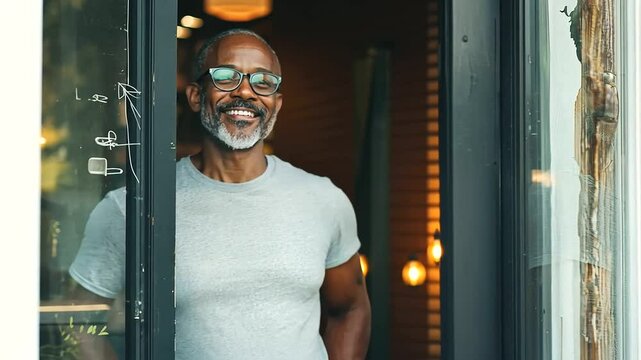 Small Business Owner Welcoming Customers in Entrance