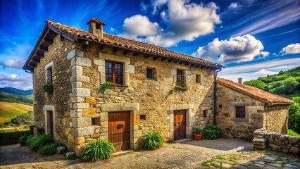 Mogrovejo Cantabria Spain Old Building Blue Sky Portrait Photography - Stunning Architectural Image