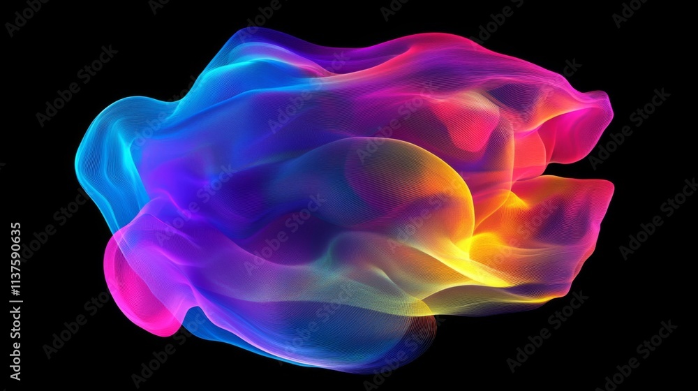 Poster colorful abstract wave patterns on black background in motion