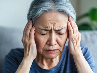 The Burden of Stress: An Elderly Asian Woman Battles Headache with Hands