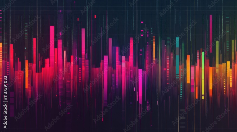 Poster vibrant abstract data visualization with colorful vertical bars