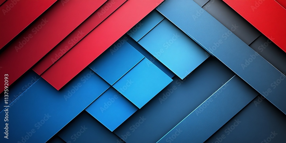Poster abstract geometric background with red and blue overlapping shapes.