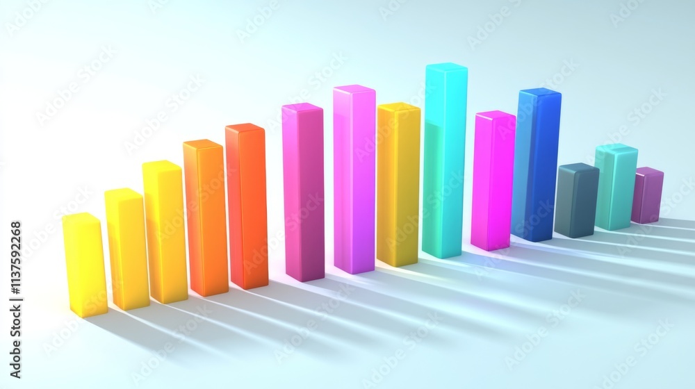 Poster colorful bar graph with shadows on a light background