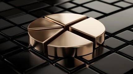 Elegant Gold Pie Chart on Glossy Black Tiles for Business Use