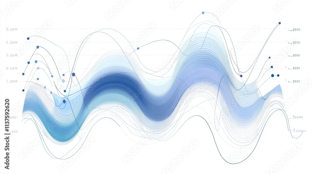 Poster abstract data visualization with fluid lines and blue tones