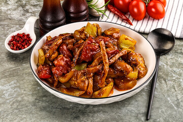 Asian cuisine pork in oyster sauce