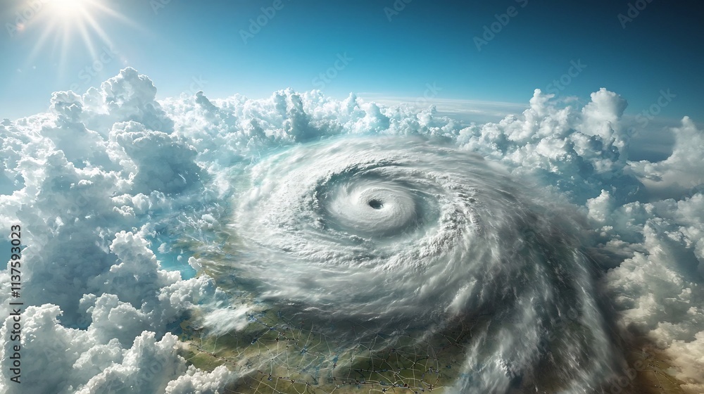 Poster detailed hurricane trajectory map integrated with a virtual twin for forecasting storm paths leaving