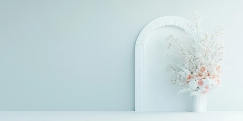 Elegant Floral Arrangement in a Minimalist Wedding Ceremony Hall with Soft Colors and Contemporary Design Elements