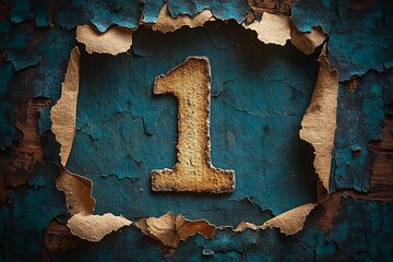 A vintage, weathered sign with the number one