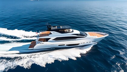 Fototapeta premium luxury motor yacht in navigation, aerial view