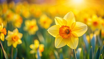 Narcissus Daffodil Meadow Spring Bloom Close Up Photography - Yellow Flower Field