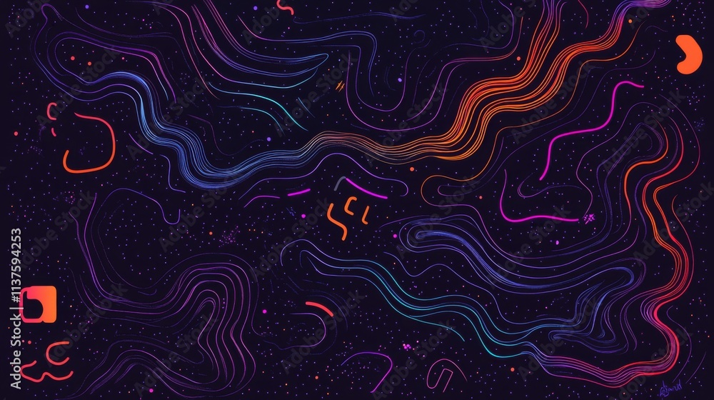 Poster abstract flowing lines on dark background with starry texture