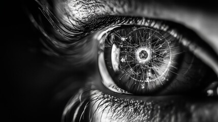 Futuristic Eye with Digital Interface and Technology Theme. Ideal for concepts like AI, cyber security, and digital vision.