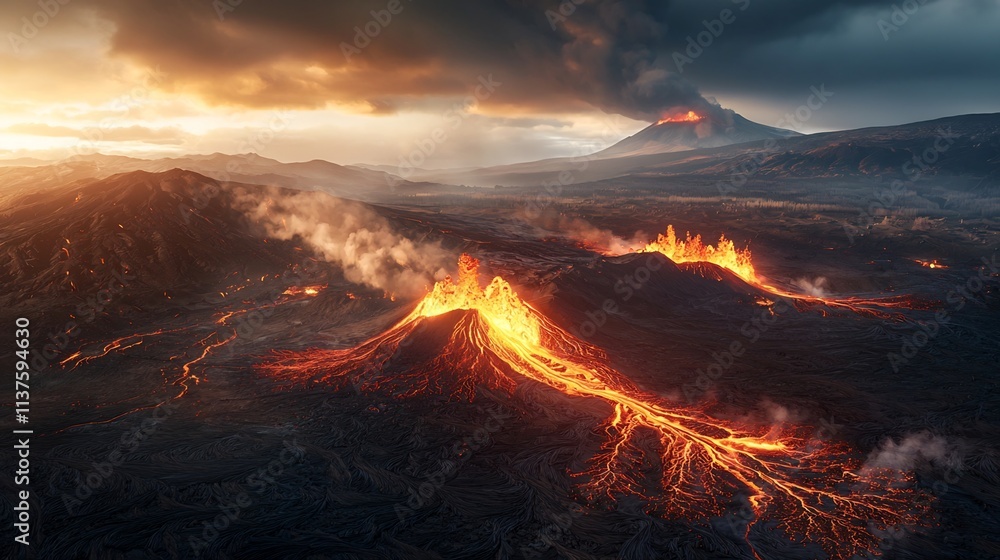 Poster volcanic eruption hazard map with virtual twin monitoring and projecting lava flow dynamics for emer