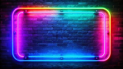Obraz premium Neon Rectangle Light Frame, LED Button Glow, Laser Text, Gradient Banner, Fluorescent Club Game Advertising