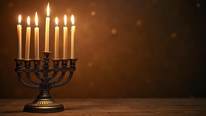 hanukkah menorah with candles with space for text