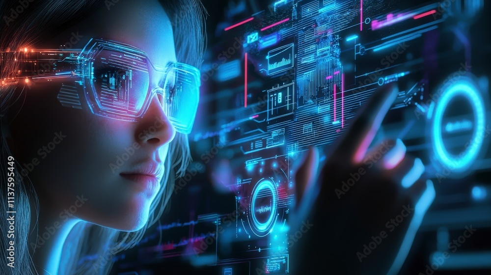 Poster Futuristic technology interaction digital space conceptual image sci-fi environment close-up viewpoint innovation insight