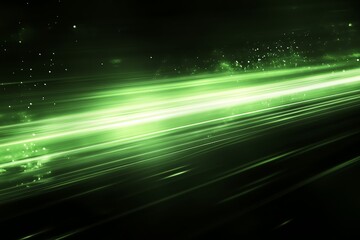 Abstract green light streaks with glowing particles on a dark background.