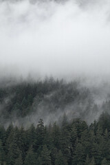 Fog on mountains moody landscape in British Columbia, Canada
