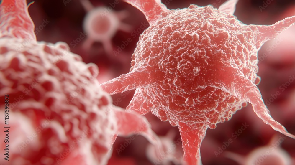 Poster cancer cells idea. close-up view of human cells displaying intricate details and surrounding structu