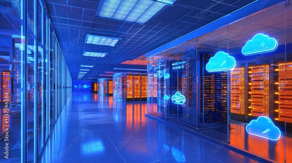 Aufkleber Futuristic high-tech data center with glowing servers and modern digital infrastructure an inside view of technology