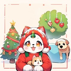 Obraz premium christmas card with snowman kitten 
