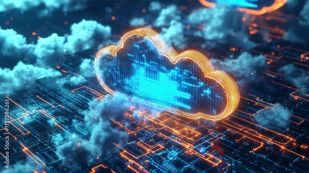 Aufkleber Innovative cloud computing visualization digital environment abstract art futuristic viewpoint data conceptualization