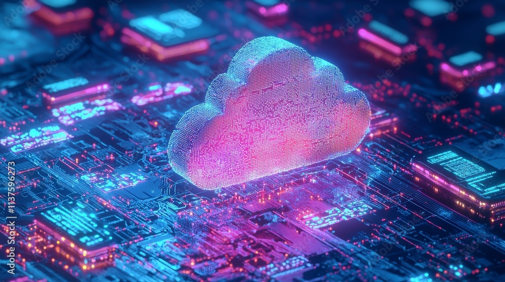 Poster Cloud computing visualization digital technology concept art futuristic environment high-tech perspective