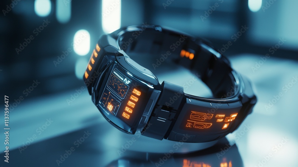 Poster High-tech wearable device for health monitoring conceptual design in a futuristic digital innovation lab
